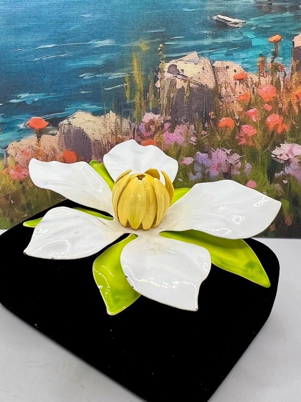 Sarah Coventry Polynesian Enamel on Metal Flower Brooch 1967